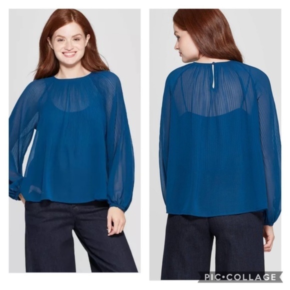 NWOT A New Day Long Sleeve Pleated Blouse - Picture 1 of 6